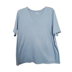 Eileen Fisher Organic Cotton Slate Blue V-Neck Short Sleeve T-Shirt Size Large